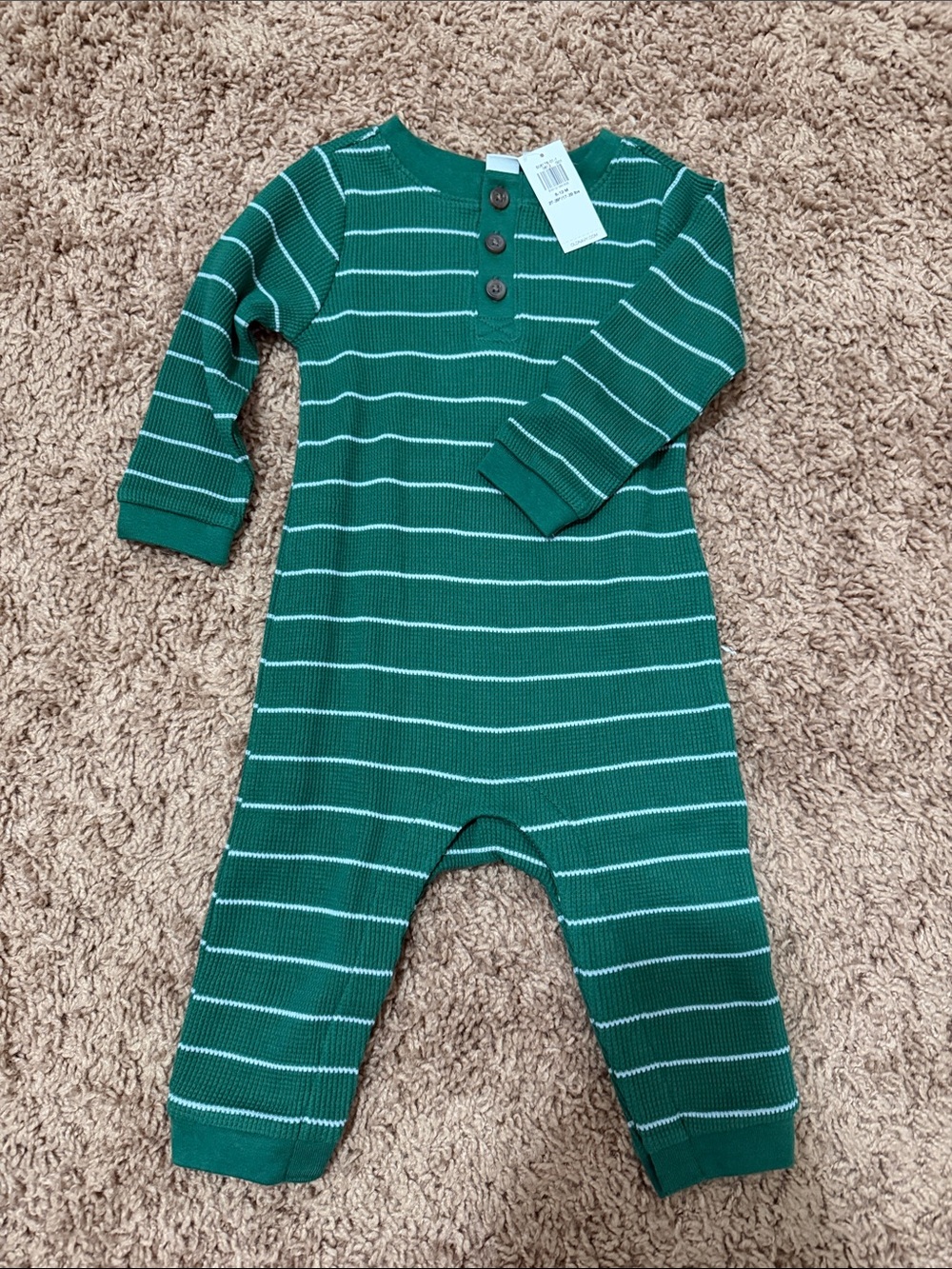 Old Navy Green and White Striped Knit One-Piece Footie